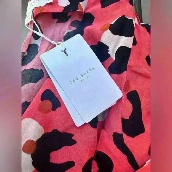 Ted Baker London Womens Dress 1 U.S. Size 2-4 Pink Leopard Print Button Up $340 - Picture 5 of 8